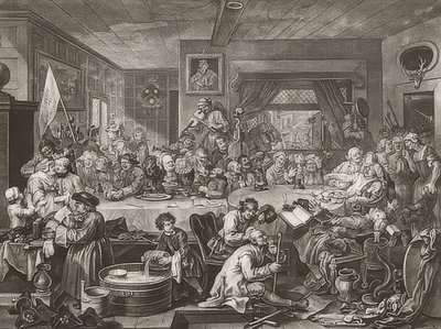 Fire aftryk af et valg / De almindelige valg. Blad 1: En valgunderholdning. 1755 af William Hogarth
