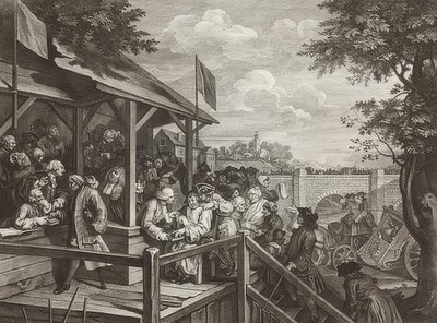 Fire aftryk af et valg / De almindelige valg. Blad 3: Afstemningen / Afstemningen. 1758 af William Hogarth