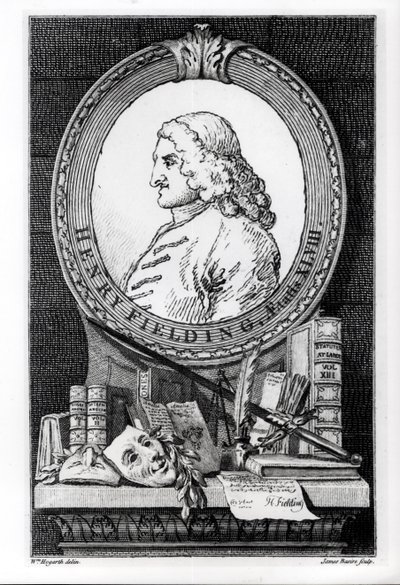 Henry Fielding (1707-54) i en alder af 48, graveret af James Basire af William Hogarth