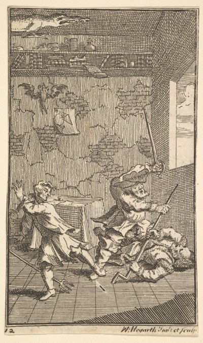 Hudibras slår Sidrophel og Whachum Sytten små illustrationer for Samuel Butler..., 1721-26. af William Hogarth