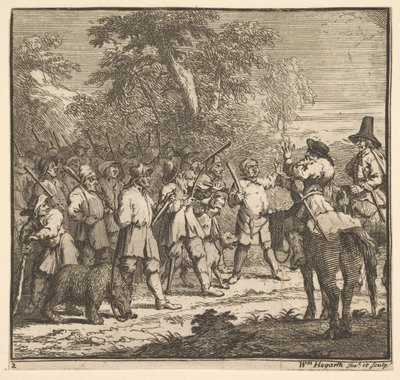 Hudibras første eventyr sytten små illustrationer for Samuel Butlers Hudibras, n..., 1721-26. af William Hogarth