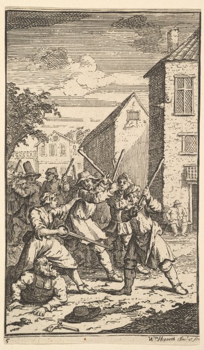 Hudibras besejret af Trulla Sytten små illustrationer for Samuel Butlers Hudibr..., 1721-26. af William Hogarth