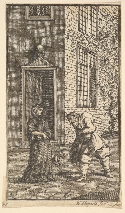 Hudibras bejler til enken Sytten små illustrationer til Samuel Butlers Hudibras..., 1721-26. af William Hogarth