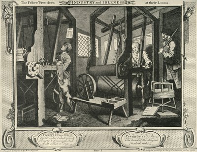 Interiør af et væverværksted, 1747, 1925. af William Hogarth