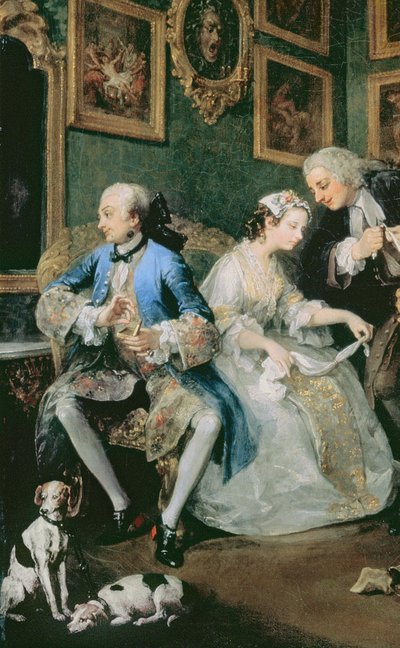 Marriage a la Mode: I - The Marriage Settlement, c.1743 olie på lærred detalje af 62692 af William Hogarth