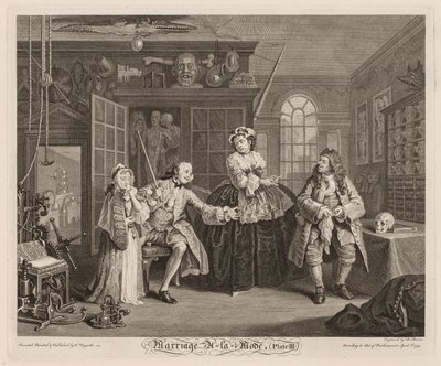 Ægteskab à la Mode: Scenen med kvaksalveren af William Hogarth