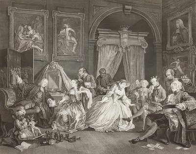 Ægteskab à la Mode / Ægteskab efter moden. Ark 4: Toiletten / Grevindens håndtag. 1745 (se også billede nr. 2221) af William Hogarth