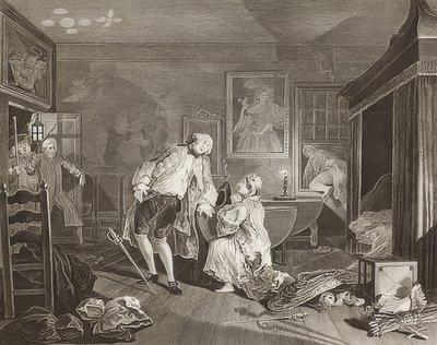Ægteskab à la Mode / ægteskab efter mode. Ark 5: Bagnio / Greven falder i en duel. 1745 af William Hogarth