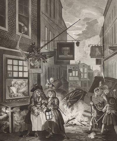 Nat / Nacht. Fra: Dagens fire tider / Die vier Tageszeiten. 1738 af William Hogarth