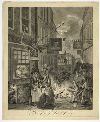 Nat, tallerken fire fra The Four Times of Day af William Hogarth
