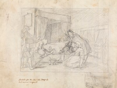 Operationsscene på et hospital med underordnede skitser i margenen nederst til højre af William Hogarth