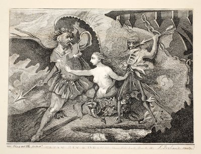 Satan, synd og død, pub. 1792 af William Hogarth