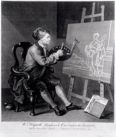 Selvportræt af den komiske muse, graveret af kunstneren, pub. 1758 af William Hogarth