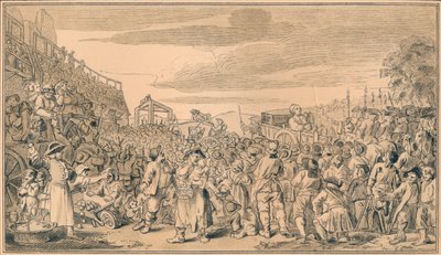 Skitse til plade XI af industri og lediggang, 1747 af William Hogarth