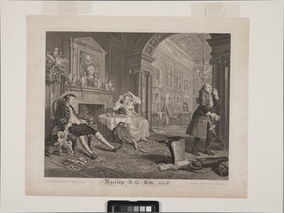 The Breakfast Scene: Marriage À La Mode, Plade 2 (etting og gravering) af William Hogarth