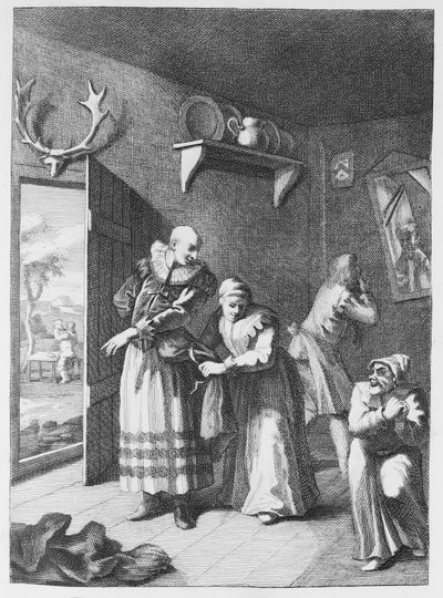 Kuraten og Barberen væmmes for at bringe Don Luixote hjem af William Hogarth