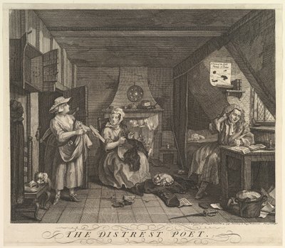 The Distrest Poet, 15. december 1740. af William Hogarth