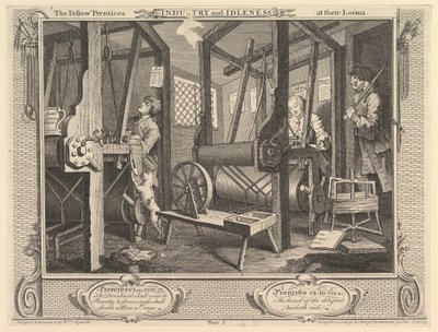 The Fellow Prentices at their Looms: Industry and Idleness, tavle 1, 30. september 1747. af William Hogarth