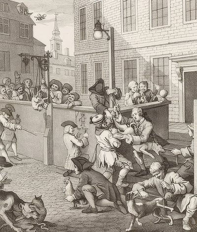 Grusomhedens første fase. Fra: Grusomhedens fire stadier / Grusomhedens fire stadier. 1751 af William Hogarth