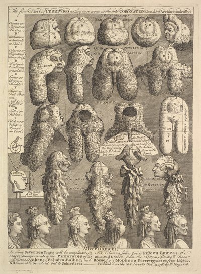 The Five Orders of Periwigs, 1761. af William Hogarth