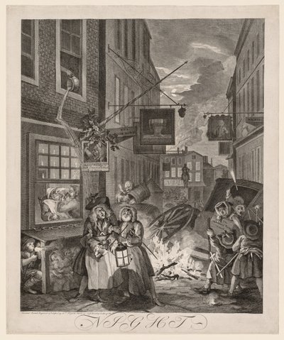 De fire gange på dagen: Nat, 1738. af William Hogarth