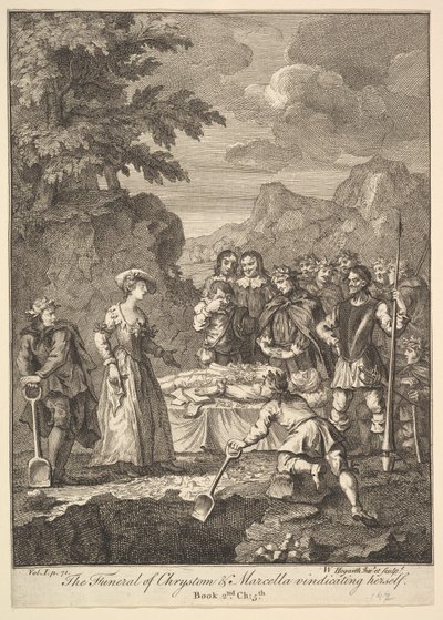 The Funeral of Chrystom & Marcella, der retfærdiggør sig selv Seks illustrationer for Don..., 1756 eller senere. af William Hogarth