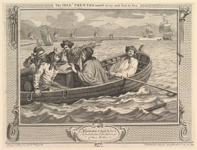The Idle Prentice Turned Away and Send to Sea: Industry and Idleness, plade 5, 30. september 1747. af William Hogarth