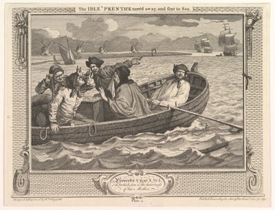 Den ledige Prentice vendte sig væk og sendt til søs Industri og lediggang, plade..., 30. september 1747. af William Hogarth
