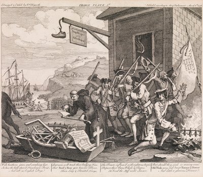 Invasionen, tavle 1: „Frankrig“ af William Hogarth