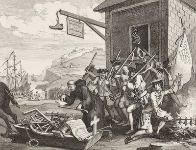 Invasionen, Plade 1: Frankrig / Die Invasion, Blatt 1: Frankrig. 1756 af William Hogarth