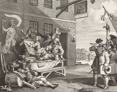 Invasionen, Plade 2: England / Die Invasion, Blatt 2: England. 1756 af William Hogarth