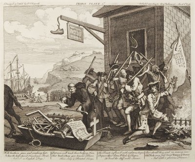Invasionen, planche 1: Frankrig af William Hogarth