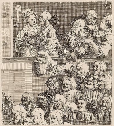 Det grinende publikum. 1733 af William Hogarth