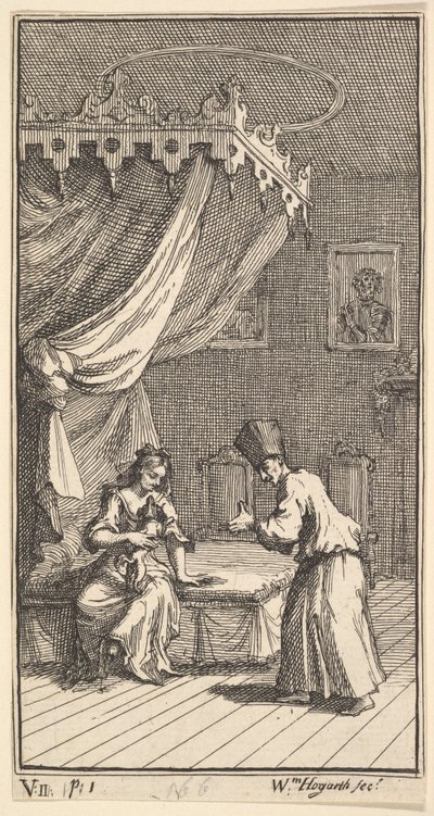 The New Metamorphosis, Plade 5: Fantasio, Transformed into a Lapdog, in the with Donna The..., 1724. af William Hogarth