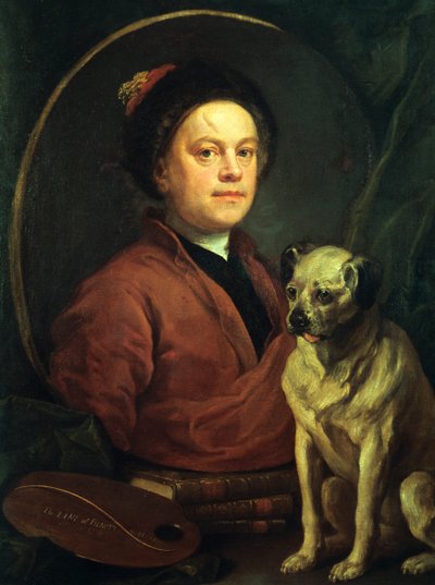 Maleren og hans Mops, 1745 af William Hogarth
