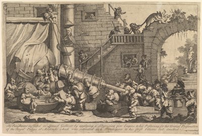 Straffen påført Lemuel Gulliver, december 1726. af William Hogarth