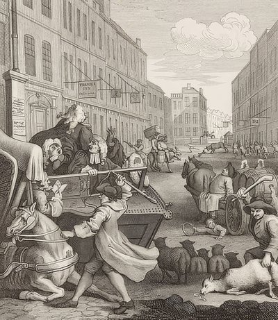 Grusomhedens anden fase. Fra: Grusomhedens fire stadier / Grusomhedens fire stadier. 1751 af William Hogarth