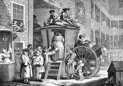 The Stage Coach eller Country Inn Yard, 1747 af William Hogarth