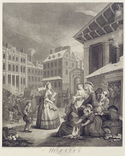 Tider på dagen: Morgen (gravering) af William Hogarth