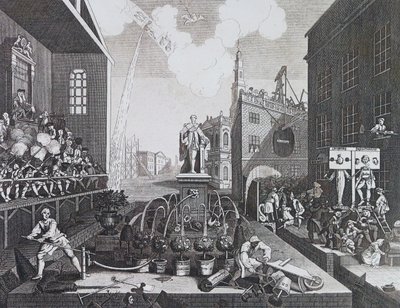 To kriminelle i en søjle eller aktier i London af William Hogarth