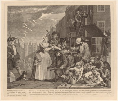 Anholdt for gæld, tavle 4 fra serien «En libertiners liv» af William Hogarth