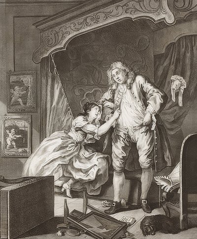 Todelt afsnit: Før og efter. Blad 2: Efter / Efter. 1736 af William Hogarth