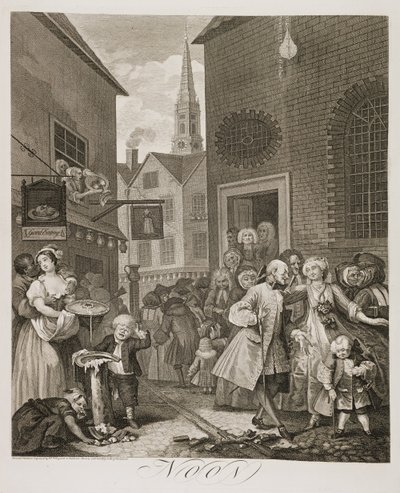 en: Fire tidspunkter på dagen: Middag af William Hogarth
