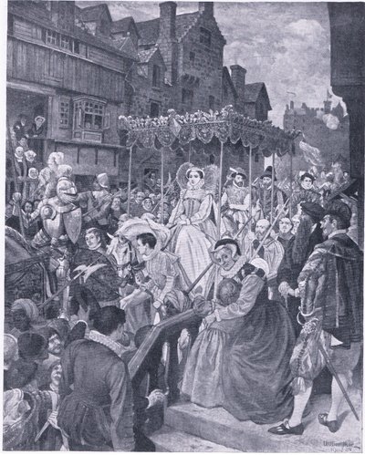 Queen Marys statsindtog i Edinburgh 1561, fra Cassells History of the British People udgivet af Waverley Book Company, ca. 1950