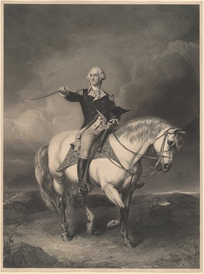 George Washington til hest af William Holl II after John Faed