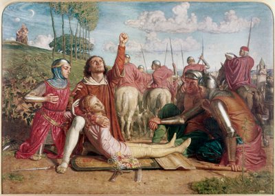 Rienzi, sværger at få erstatning for sin unge brors død, offer for en træfning mellem Orsini og Colonna af William Holman Hunt