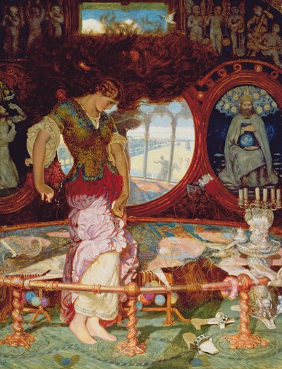 The Lady of Shalott, ca. 1886-1905 (olie på panel) (se også 495754) af William Holman Hunt