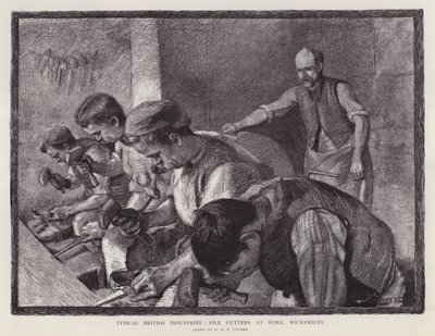 Filskærere på arbejde, Wickersley, South Yorkshire (litho) af William Holt Yates (after) Titcomb
