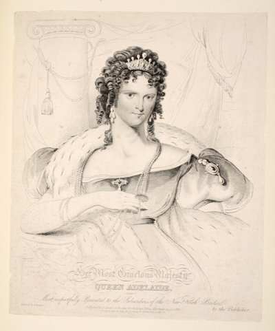 Hendes allernådigste Majestæt Dronning Adelaide, mest respektfuldt præsenteret for abonnenterne på New North Briton, pub. 1830 af William Home Lizars