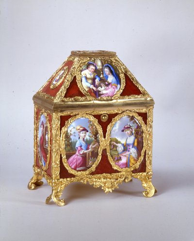 George III kiste indeholdende et randur som James Cox, ca. 1770 (forgyldt metal, emalje & verre-eglomise) (se også 741846) af William Hopkins Craft